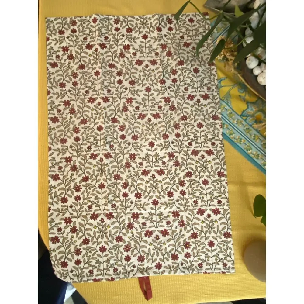 Creative Co-Op Floral Cotton Tea Towel Burgundy Taupe Flowers Farmhouse Kitchen